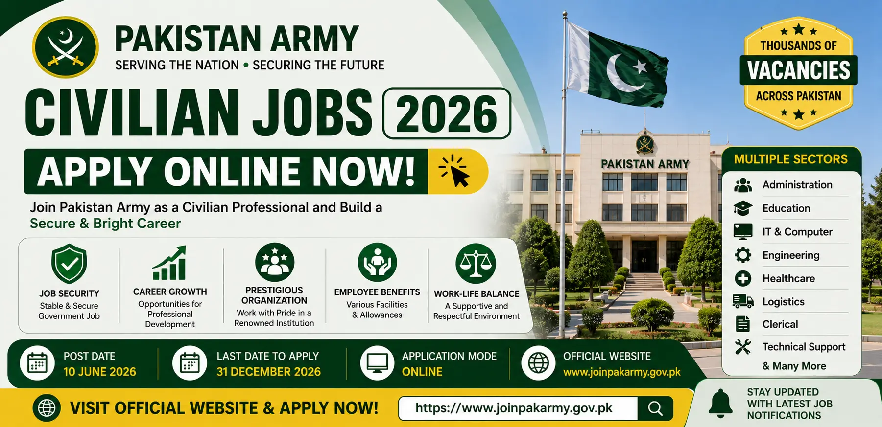 Pakistan Army Civilian Jobs 2026 Apply Online Now – Latest Civilian Vacancies in Pakistan Army