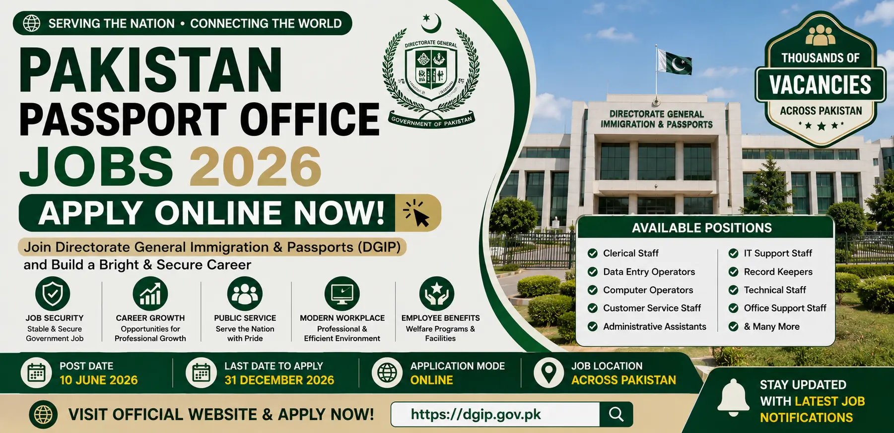 Pakistan Passport Office Jobs 2026 Apply Online Now Latest Directorate General Immigration & Passports Vacancies