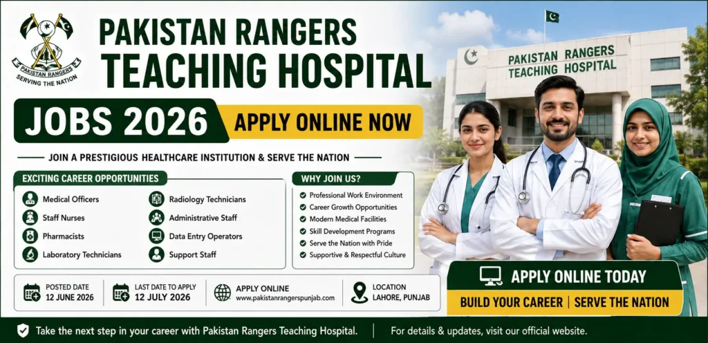 Pakistan Rangers Teaching Hospital 2026 Apply Online Now Latest Medical Jobs Opportunities