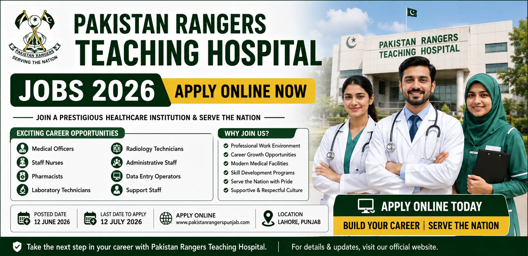 Pakistan Rangers Teaching Hospital 2026 Apply Online Now Latest Medical Jobs Opportunities